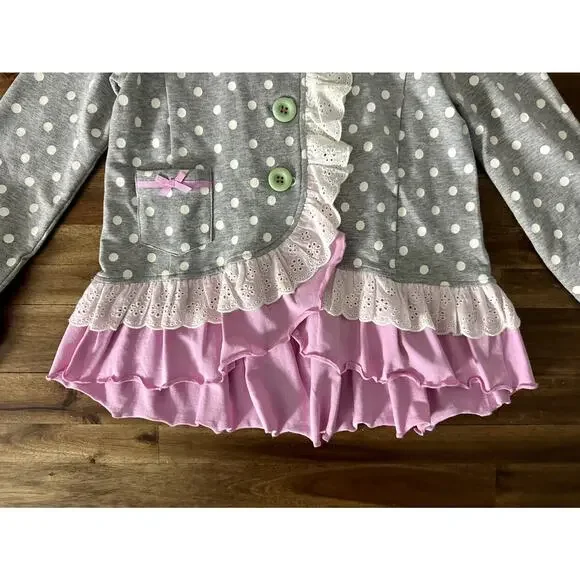 NEW Matilda Jane The Adventure Begins Lead The Way Gray Dot Pink Knit Jacket 10